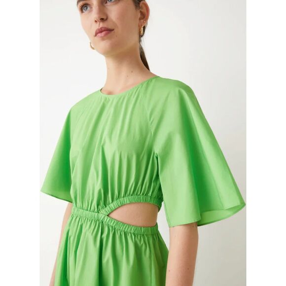 & Other Stories Green Cut Out Waist Cotton Midi Dress Sz 6 - Picture 4 of 13